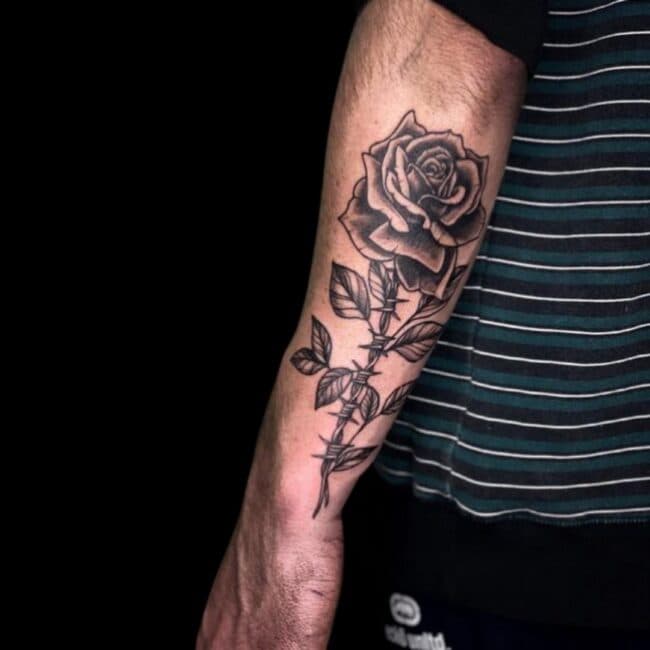 Barbed Wire Rose Tattoo