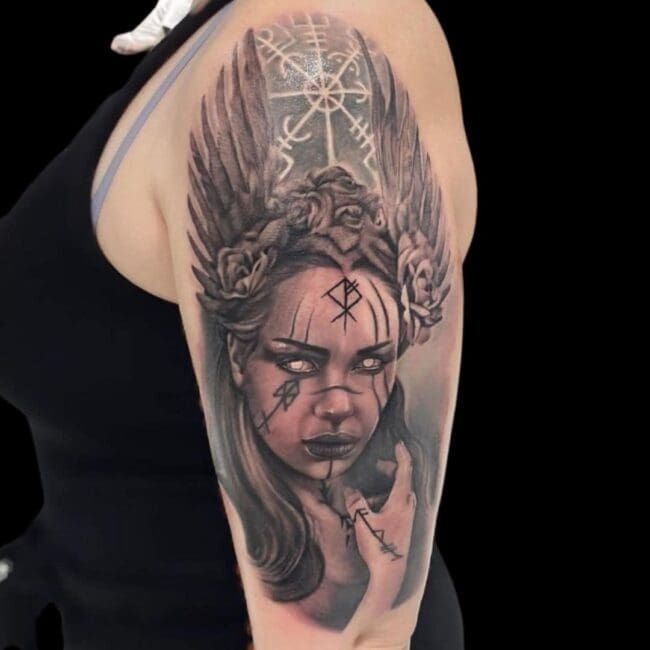 Sunny Tattoo Artist Black Grey Realism Dark Devil Norse Mythology Arm Sleeve Tattoo