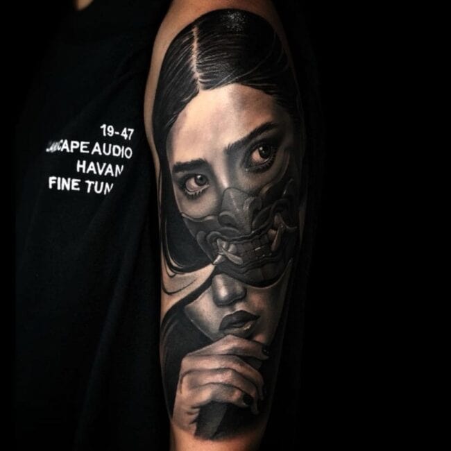 Sunny Tattoo Artist Realism Japanese Girl Mask Arm Sleeve Tattoo