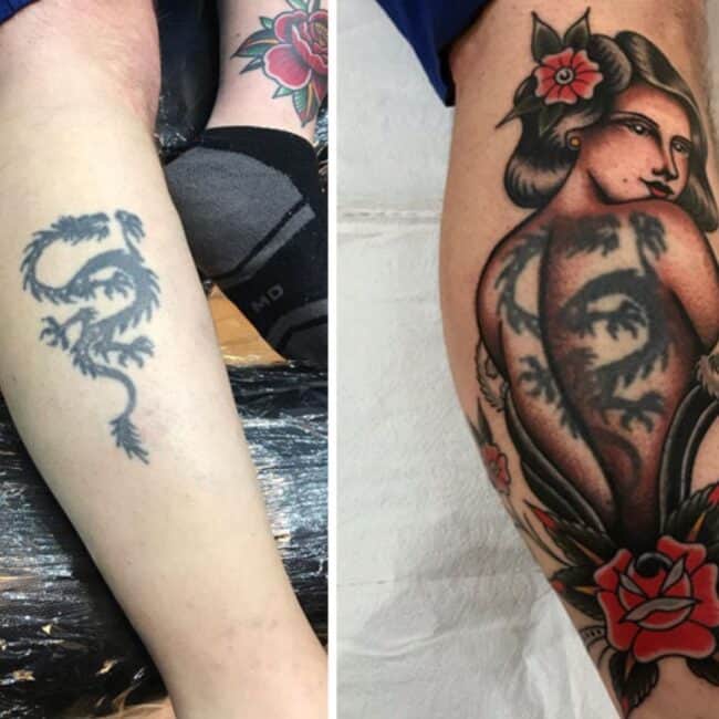 Tattoo Cover Up Blackwork to Traditional