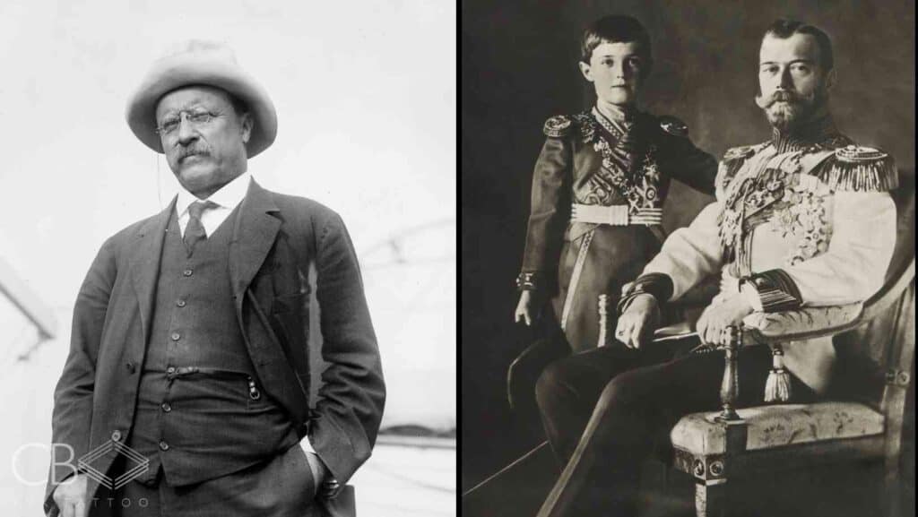 Famous Historical Figures with Tattoos Black and White Picture of Theodore Roosevelt and Czar Nicholas II. Blog Cover