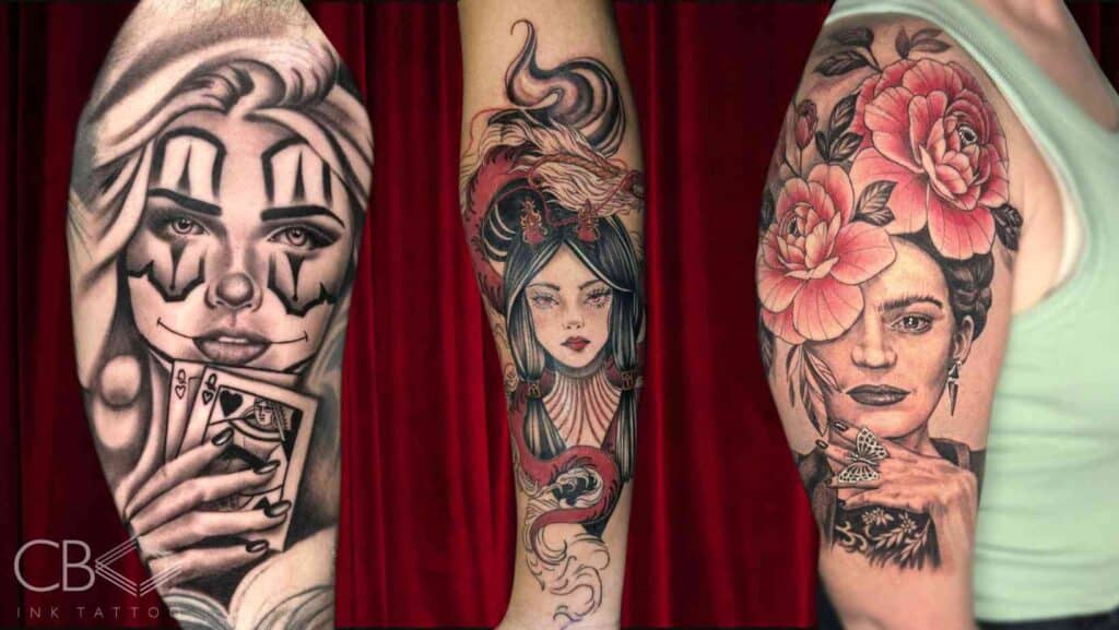 Girl Head Tattoos A Showcase of Style Arm Tattoo Woman Holding Cards Woman With Red Eyes and Woman With Roses on Hair Blog Cover Image