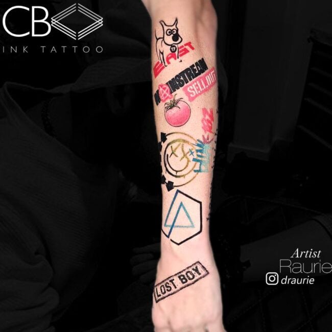 Raurie Tattoo Artist Blink-182 Smiley Face Colour Forearm Music Tattoo