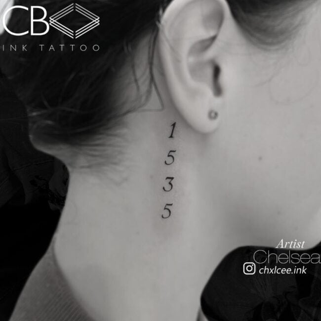 Chelsea Tattoo Artist Script Lettering 1535 Vertical Neck Tattoo