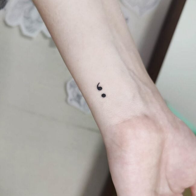 Fine Line Minimalist Semicolon Wrist Tattoo