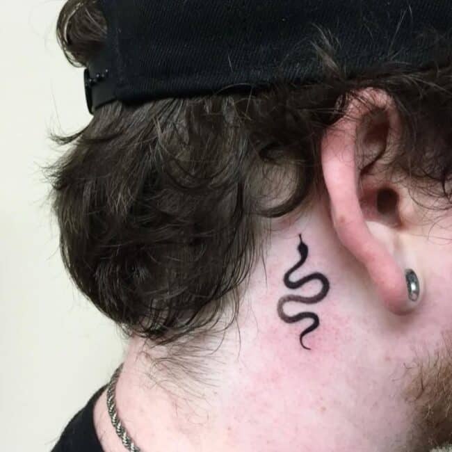 Fine Line Snake Shape Neck Tattoo