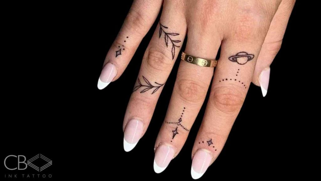 Minimalist Tattoos On Right Hand Fingers Dots Floral Patterns Tiny Jupiter Geometric Patterns Minimalist Tattoos That Speak Volumes Small Ink, Huge Impact Blog Image Cover