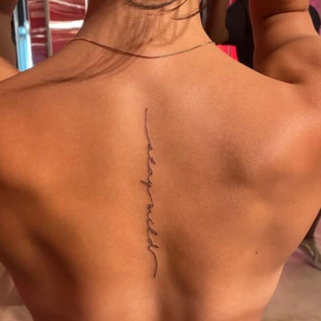 Script Lettering Fine Line Bold Lines Vertical Straight Cursive Letters Mantras Qoutes Spine Back Tattoo